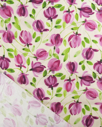 Popeline de Coton Imprimé Digital Tulipes Violettes - Mercerine