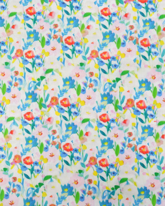 Popeline de Coton Imprimé Digital Aquarelle Fleuri Bleu - Mercerine
