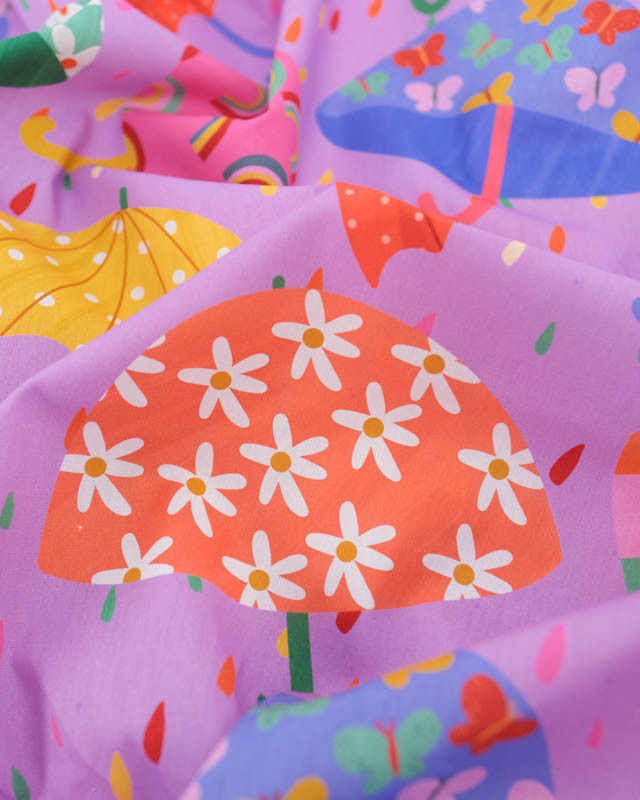 Popeline de Coton Imprimé Digital Umbrella Mauve - Mercerine