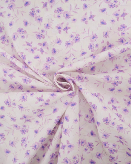 Popeline de Coton Imprimé Digital Petites Fleurs Violettes Vintages - Mercerine
