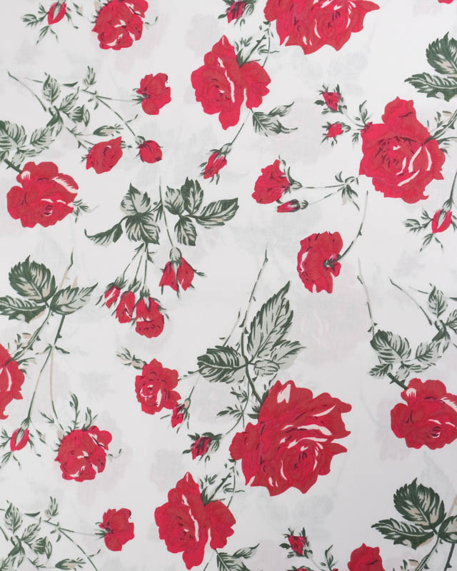 Popeline de Coton Rose Fond Blanc - Mercerine