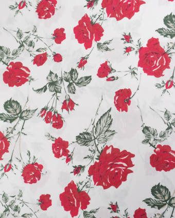 Popeline de Coton Rose Fond Blanc - Mercerine