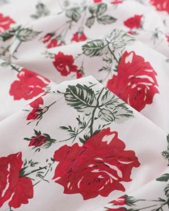 Popeline de Coton Rose Fond Blanc - Mercerine