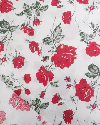 Popeline de Coton Rose Fond Blanc - Mercerine