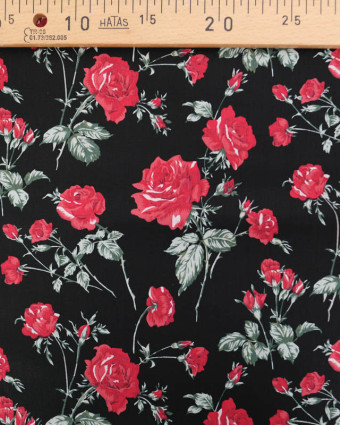 Popeline de Coton Rose Fond Noir - Mercerine