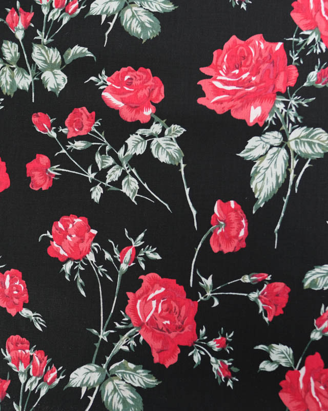 Popeline de Coton Rose Fond Noir - Mercerine