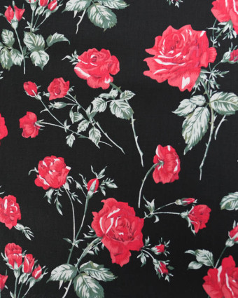 Popeline de Coton Rose Fond Noir - Mercerine