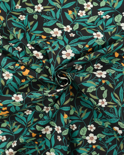 Popeline de Coton Britt Bleu Vert Fond Noir - Mercerine