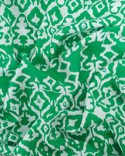 Viscose Imprimée Motif Ethnique Vert Gazon - Mercerine