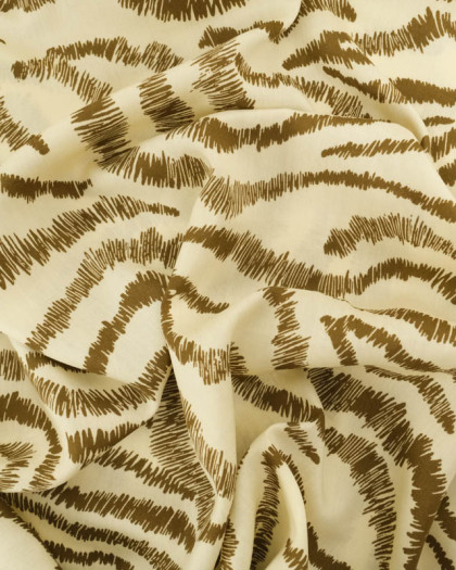 Tissu Viscose Vanille Motif Zèbre Kaki - Mercerine