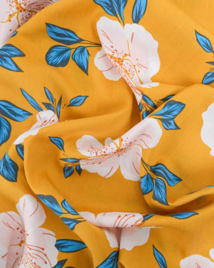 Viscose Moutarde Hibiscus Flower - Mercerine