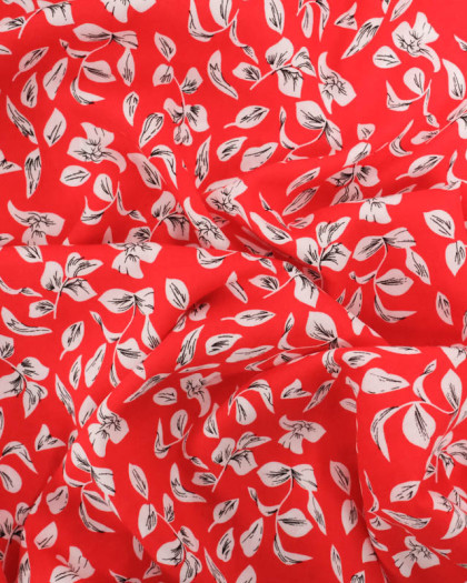 Viscose Rouge Motif Petites Feuilles - Mercerine