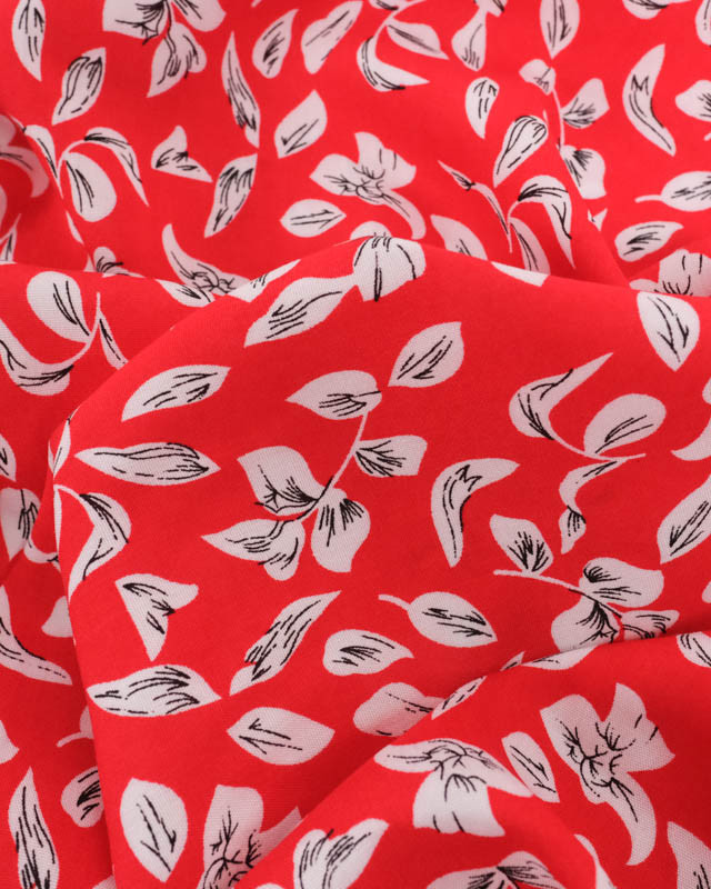 Viscose Rouge Motif Petites Feuilles - Mercerine