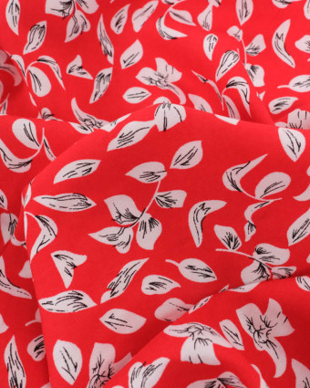 Viscose Rouge Motif Petites Feuilles - Mercerine