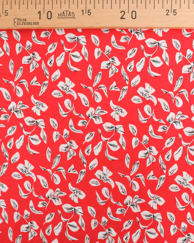 Viscose Rouge Motif Petites Feuilles - Mercerine