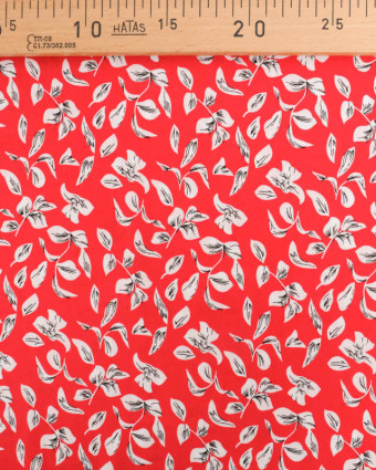 Viscose Rouge Motif Petites Feuilles - Mercerine