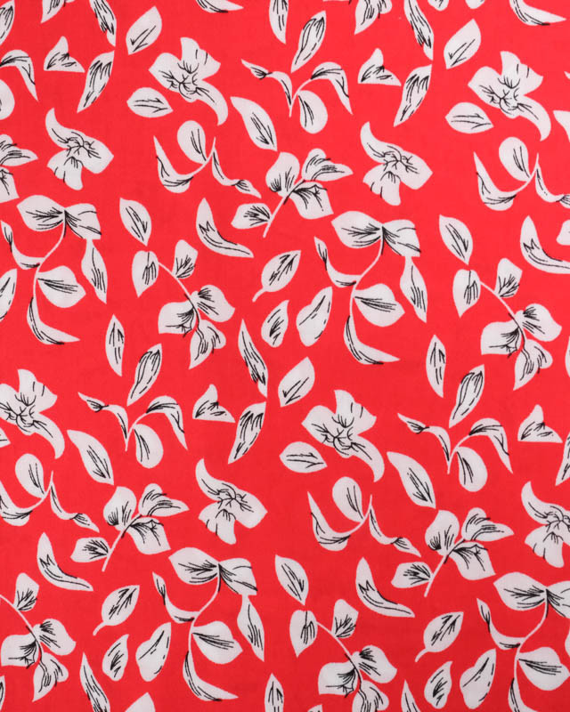 Viscose Rouge Motif Petites Feuilles - Mercerine