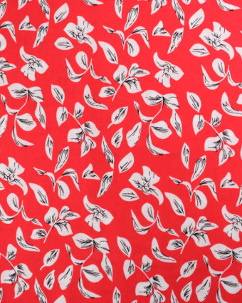 Viscose Rouge Motif Petites Feuilles - Mercerine