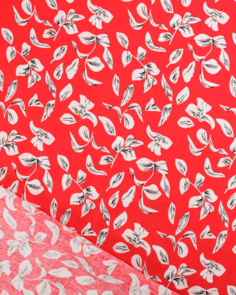 Viscose Rouge Motif Petites Feuilles - Mercerine