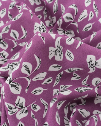 Viscose Mauve Moitf Petites Feuilles - Mercerine