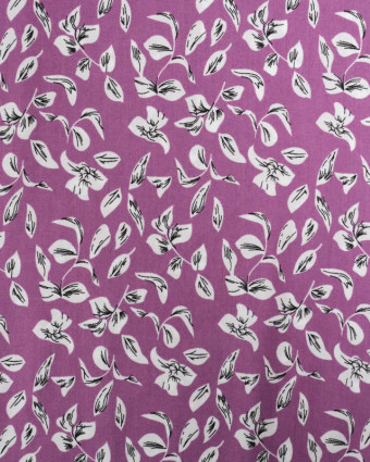 Viscose Mauve Moitf Petites Feuilles - Mercerine
