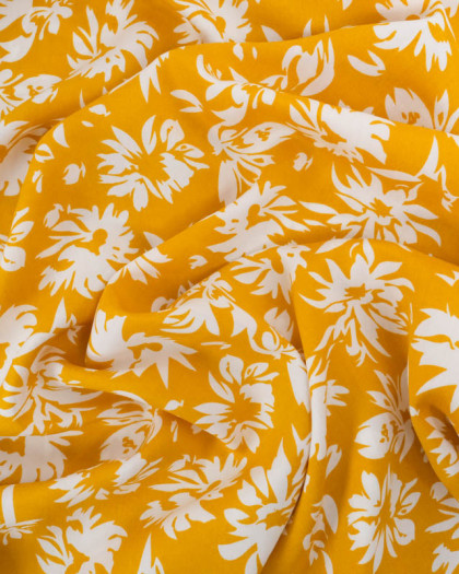 Viscose Moutarde Motif Floral - Mercerine