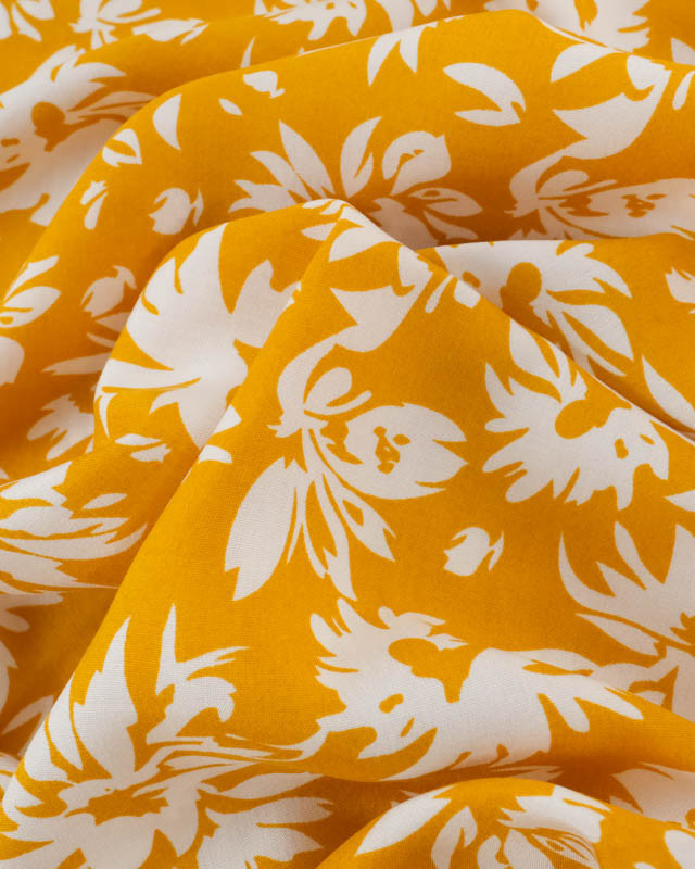 Viscose Moutarde Motif Floral - Mercerine