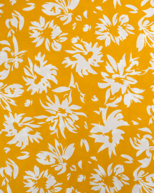 Viscose Moutarde Motif Floral - Mercerine