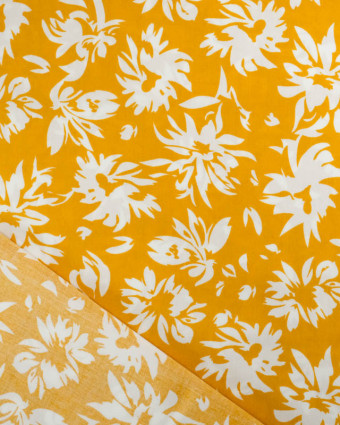 Viscose Moutarde Motif Floral - Mercerine