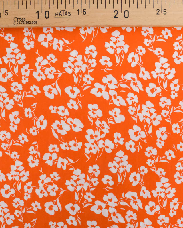 Viscose Mandarine Petites Fleurs Blanches - Mercerine