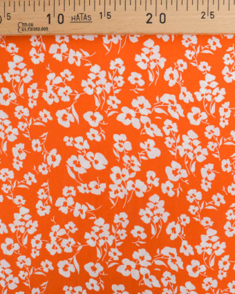 Viscose Mandarine Petites Fleurs Blanches - Mercerine