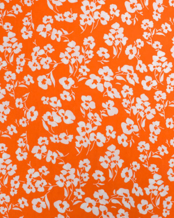 Viscose Mandarine Petites Fleurs Blanches - Mercerine
