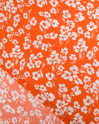Viscose Mandarine Petites Fleurs Blanches - Mercerine