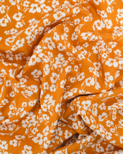 Viscose Caramel Petites Fleurs Blanches - Mercerine
