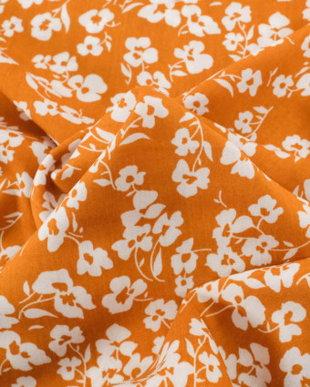 Viscose Caramel Petites Fleurs Blanches - Mercerine