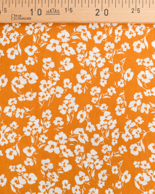 Viscose Caramel Petites Fleurs Blanches - Mercerine