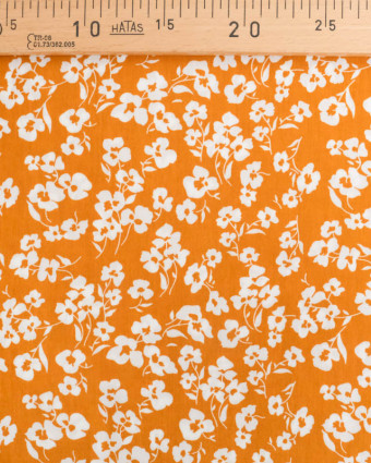 Viscose Caramel Petites Fleurs Blanches - Mercerine