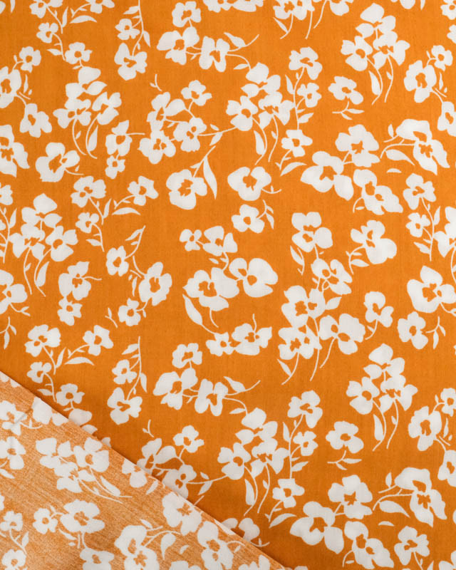 Viscose Caramel Petites Fleurs Blanches - Mercerine