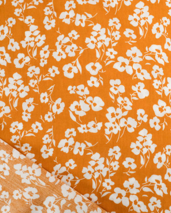 Viscose Caramel Petites Fleurs Blanches - Mercerine