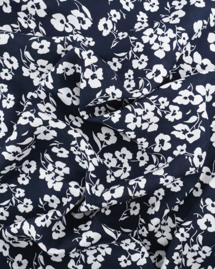 Viscose Bleu Nuit Petites Fleurs Blanches - Mercerine