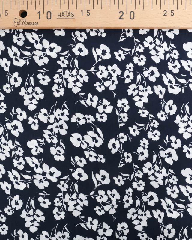 Viscose Bleu Nuit Petites Fleurs Blanches - Mercerine