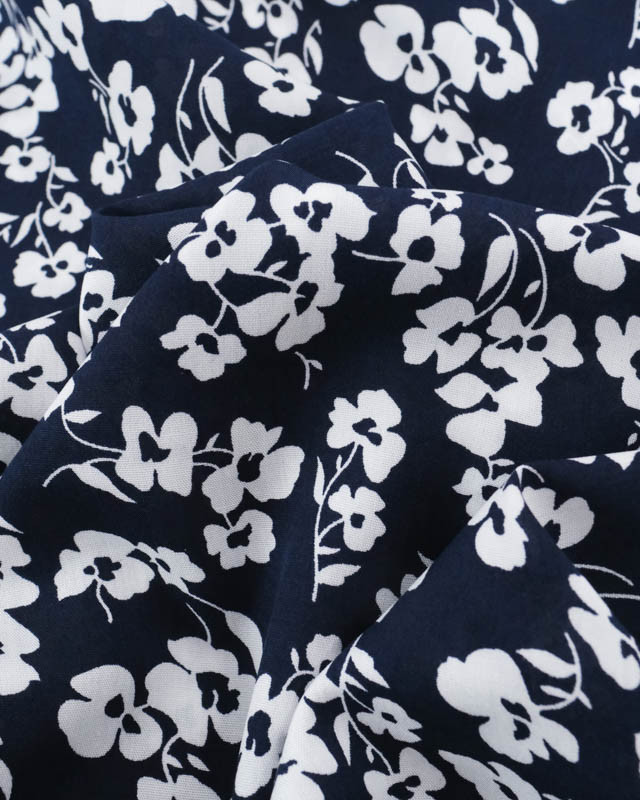 Viscose Bleu Nuit Petites Fleurs Blanches - Mercerine