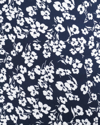 Viscose Bleu Nuit Petites Fleurs Blanches - Mercerine