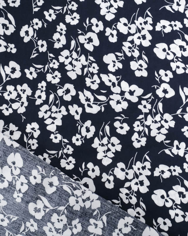 Viscose Bleu Nuit Petites Fleurs Blanches - Mercerine