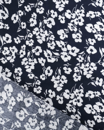 Viscose Bleu Nuit Petites Fleurs Blanches - Mercerine