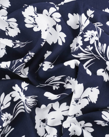 Viscose Bleu Marine Motif Floral - Mercerine
