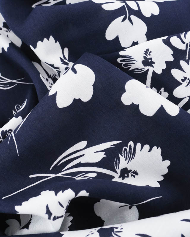 Viscose Bleu Marine Motif Floral - Mercerine