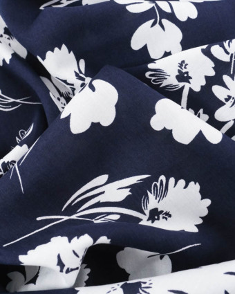 Viscose Bleu Marine Motif Floral - Mercerine