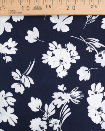 Viscose Bleu Marine Motif Floral - Mercerine