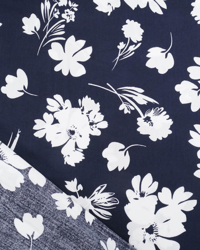 Viscose Bleu Marine Motif Floral - Mercerine